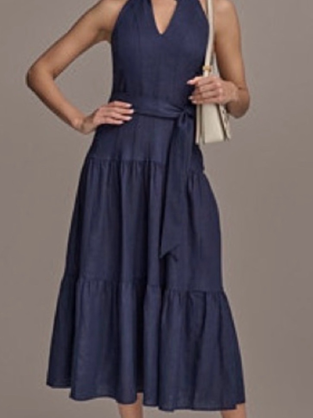 NWT Sleeveless V-Neck Tiered Midi Dress in Navy PTP 17-21